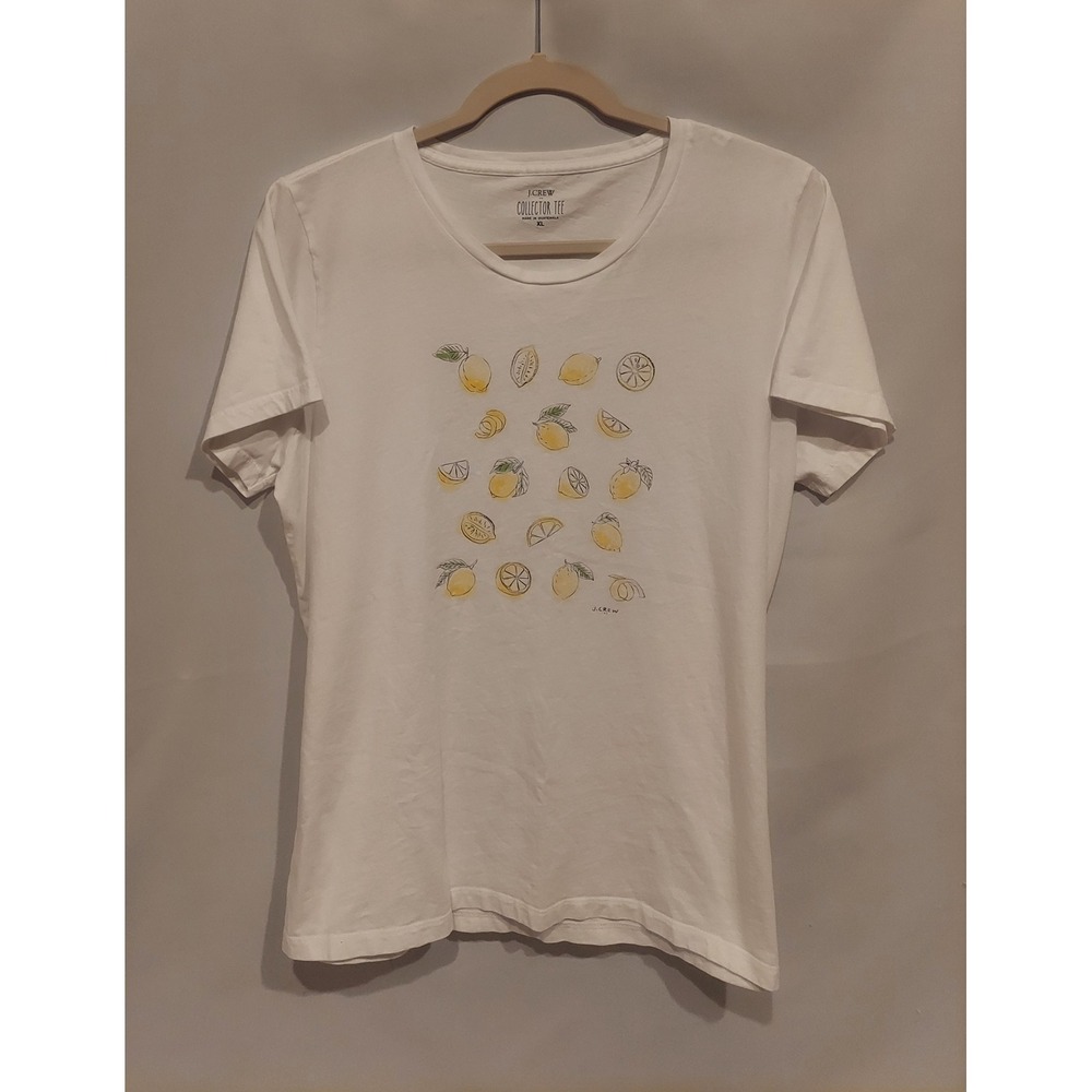 J. Crew Factory Womens White Lemons Graphic Collector Tee T-Shirt Size XL